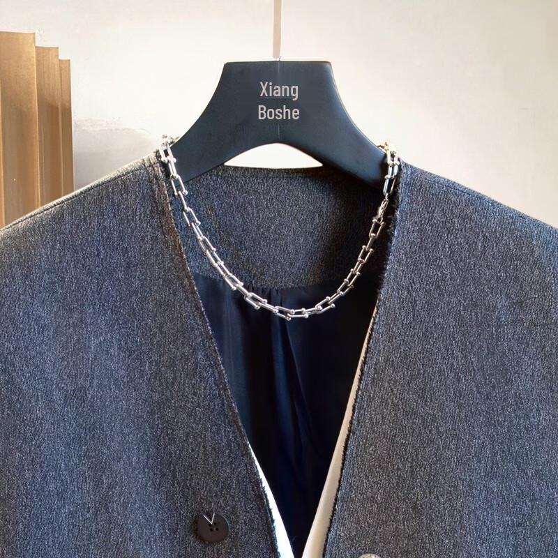 Sisbaishe Damen V-Ausschnitt Colorblock Faux Zweiteiler Anzugweste