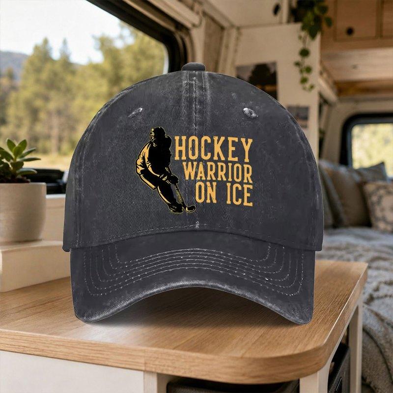 Vintage Washed Ice Hockey Warrior Baseball Cap Adjustable Duckbill Hat For Outdoor Sports Daily Wear Parties Vacations