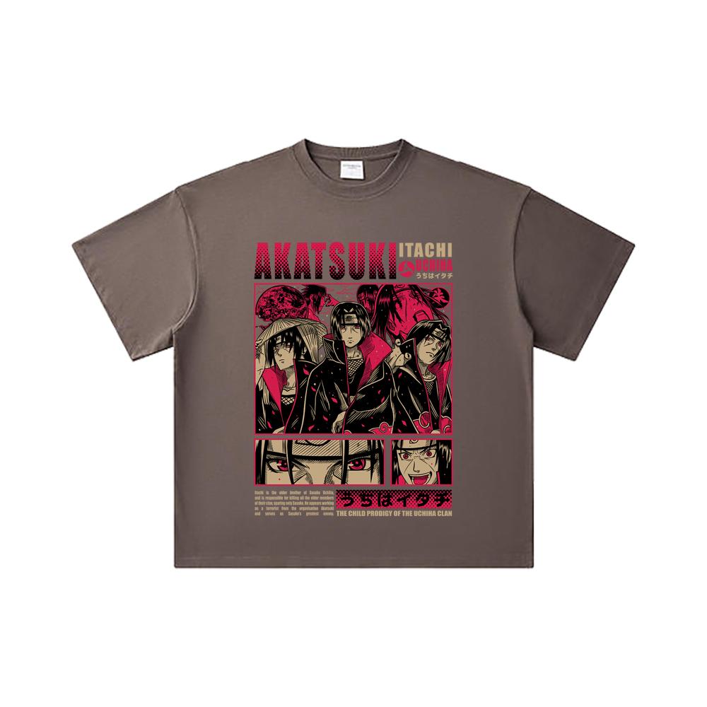 260 GSM Double Yarn 32 Count 100% Cotton Naruto V8 Itachi Print Unisex Heavy Cotton T Shirt