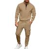 Men's Half-Zip Stand Collar Sweatshirt Set with Cargo Multi-Pocket Jogger Pants