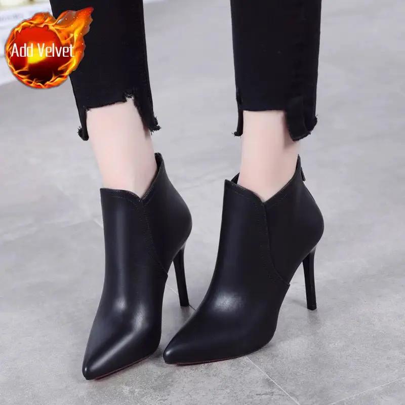 Female Short Shoes Comfortable Large Size Warm Pointed Toe Women's Ankle Boots On Promotion Winter 2024 Pu Spring Offer Booties