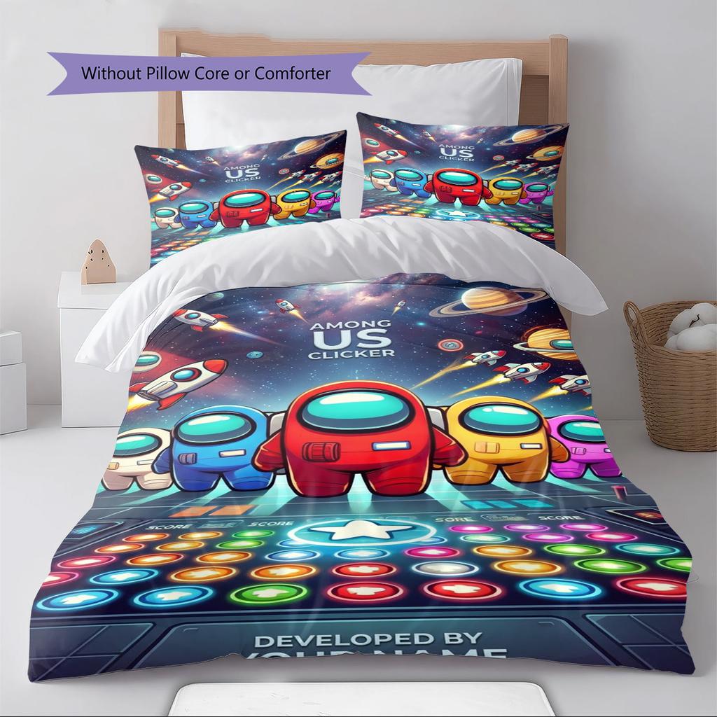 Name Custom Among Us Pattern Bedding Set Quilt Cover Pillowcase Home Decor Gift (1 * Duvet Cover + 2 * Pillowcase, Without Core)