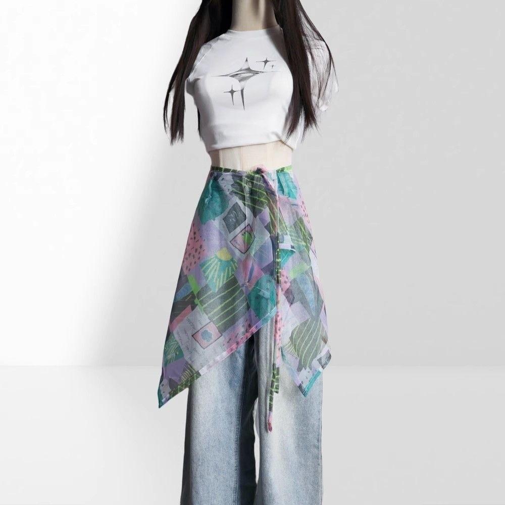 Sweet Tie-dye Lace Up Hip Scarf Colorful Doodle Shirt Extender Jazz Dance Costumes Accessory