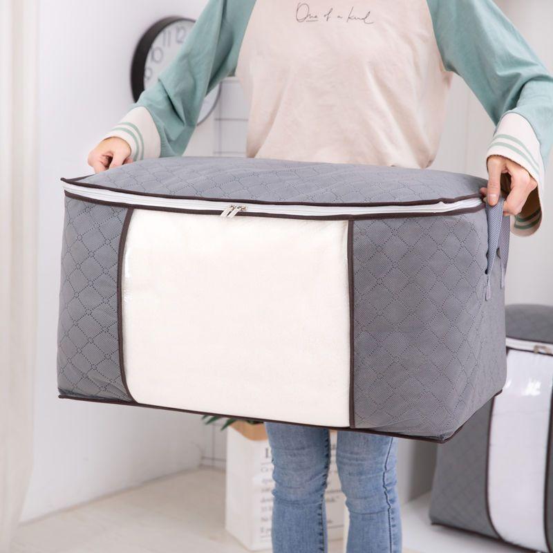 1/2/3/4pc Foldable Bamboo Charcoal Quilt Storage Bag Clothes Sweater Blanket Organizer Box Storage Bag Household Organizations