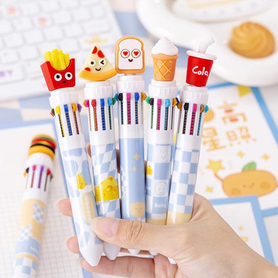 Fast Food Themed 10-Color Ballpoint Pen French Fries Burger Topper Designs Multi-Color Writing Tool for Journaling And Notes