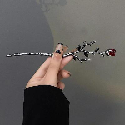 Neue Vintage Rose Haarstäbe Haarschmuck für Frauen Einfache Blume Schwarz Rot Haarnadel Haarstab Haarspange Scheibe Haarstab Kopfschmuck Schmuck