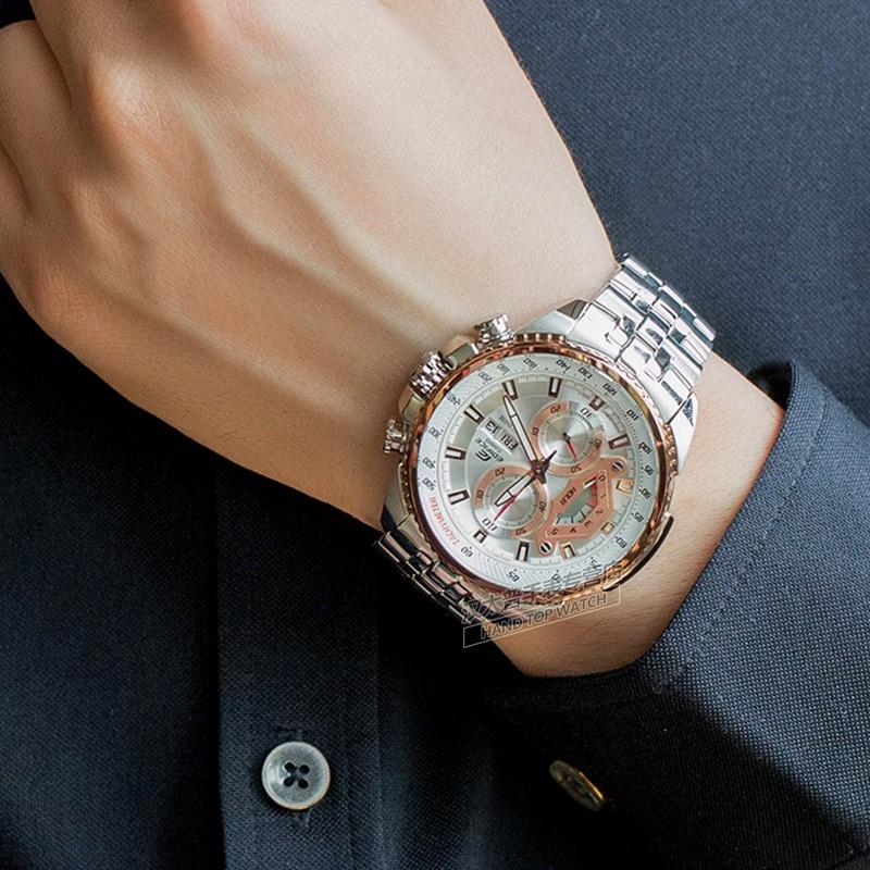 Casio EDIFICE Series Simple Casual Fashion Pointers Quartz Movement Stainless Steel Strap Japanese and Korean Watch Men's Watch White Dial EF-558D-7AV