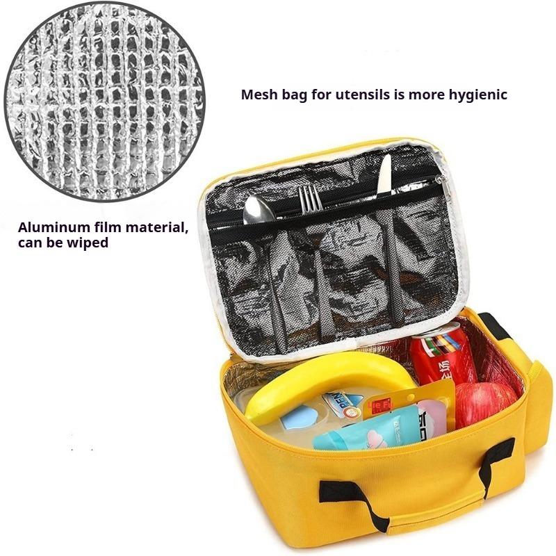 Kids Cartoon School Bus Lunch Bag - Thermal Insulated Cooler Tote for Boys Girls - Portable Yellow Car Picnic Box