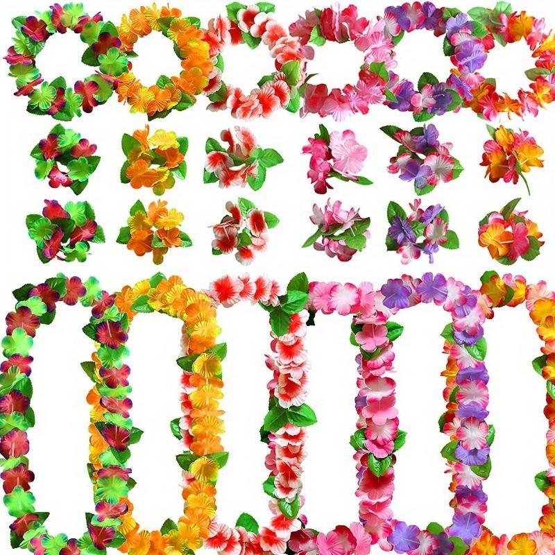 Random Color Flower Wreath Set, Petal Necklace, Headband, Wristband, Holiday Event Clothing, Party, Beach Vacation Decoration