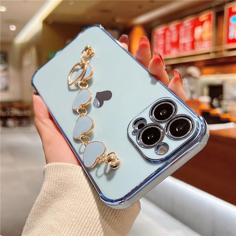 Soft Bracelet Love Heart Case For Iphone 11 12 13 Pro Max Xs X Xr 7 8 Plus Se 2020 13 Mini Electroplated Bumper Silicone Cover