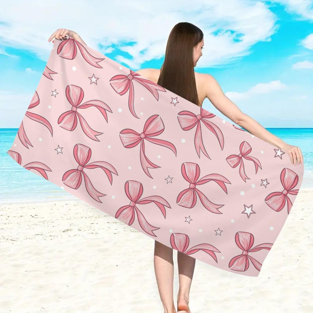 Pink Lips Print Beach Towel Quick Dry Sand Free Stripe Pattern Lightweight Towel for Women Beach Pool Travel Summer