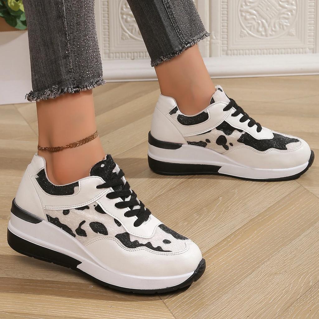 New Round Toe Thick Sole Lightweight Casual Fashion Walking Shoes Lace Up Comfortable Spring Running Sneakers  De Mujer