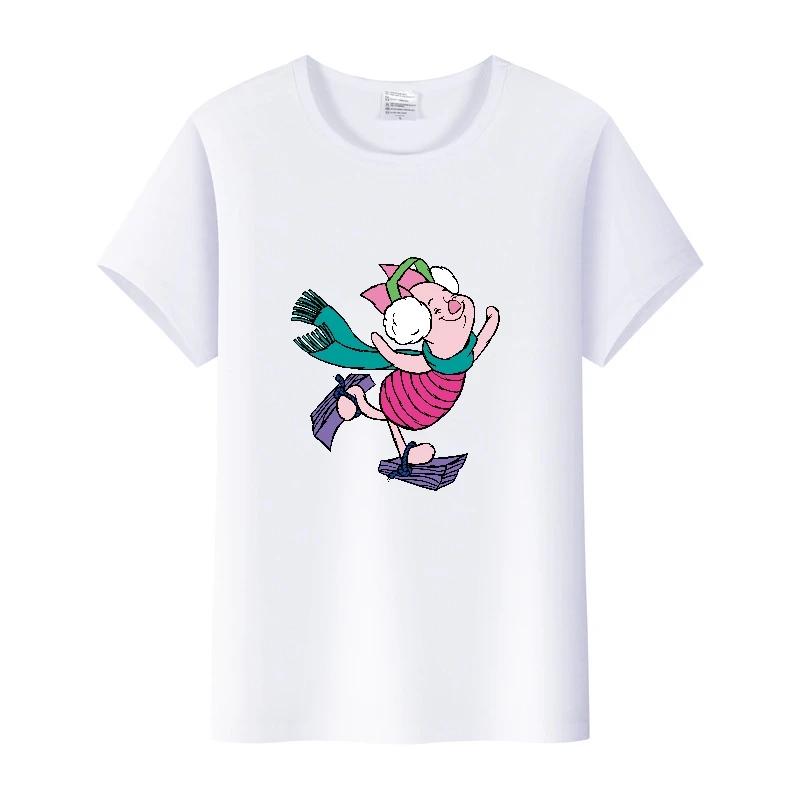 Kawaii Cartoon Pooh Bear Piglet Clothes Girl Top Womam T-shirts Loose Blouse White Tee Short Sleeve Streetwear 90S Shirts Unisex