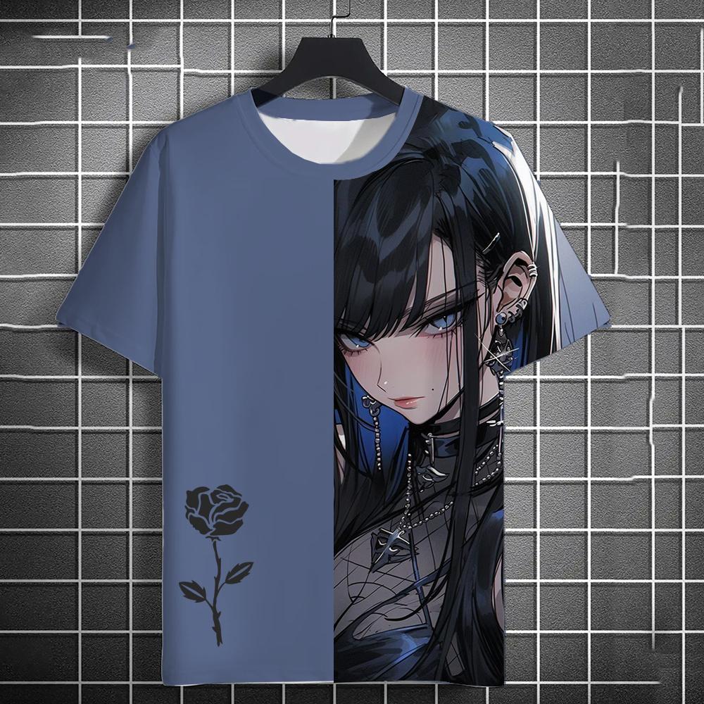 Summer Anime Girls Rose 3D Print T-Shirts Streetwear Men Fashion Oversized O-Neck Short Sleeved T Shirt Tees Tops Clothing