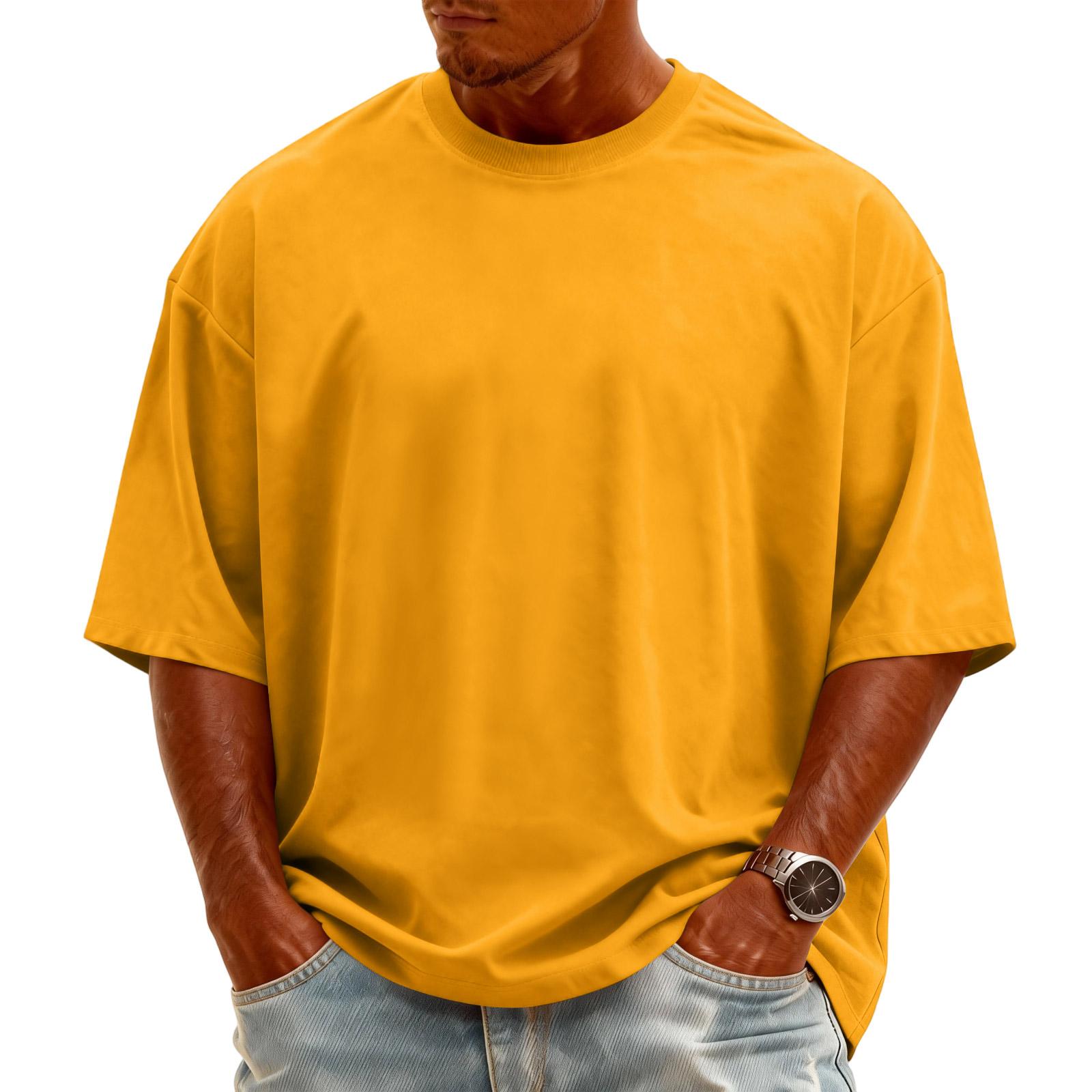 Мужская вязаная футболка с коротким рукавом и круглым вырезом Модный повседневный пуловер для ежедневного ношения и выходных XL жёлтый 1330₽