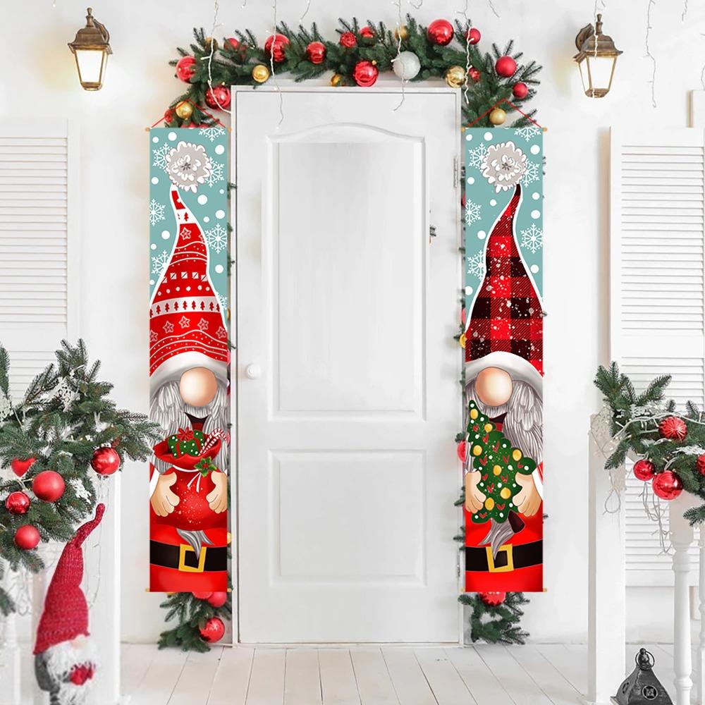 1 Pair 180x30cm Dwarf Door Couplet Rectangular Porch Sign Christmas Nutcracker Hanging Flag Bar