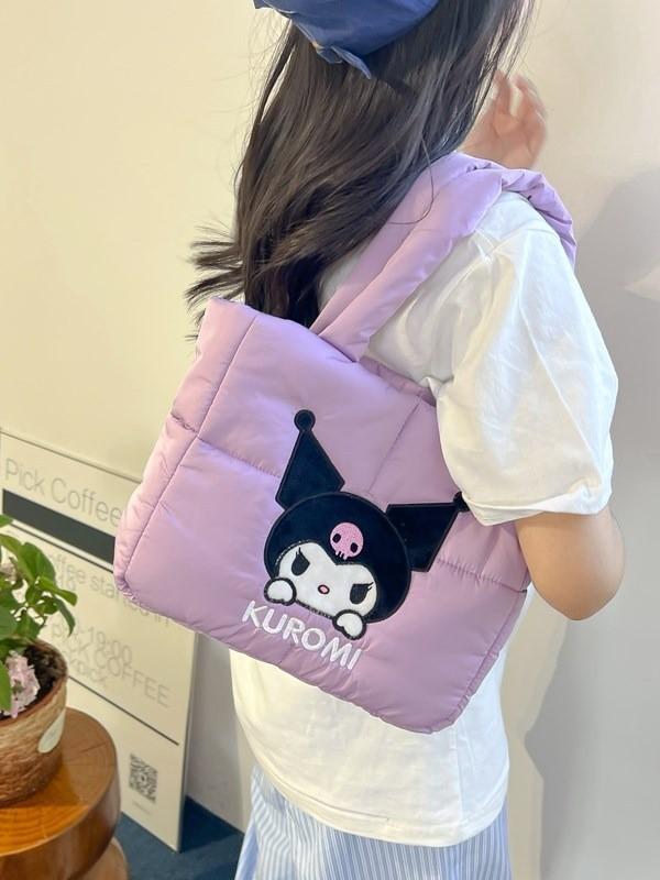 Kuromi Cute Embroidered Nylon Small Shoulder Bag For Daily Use