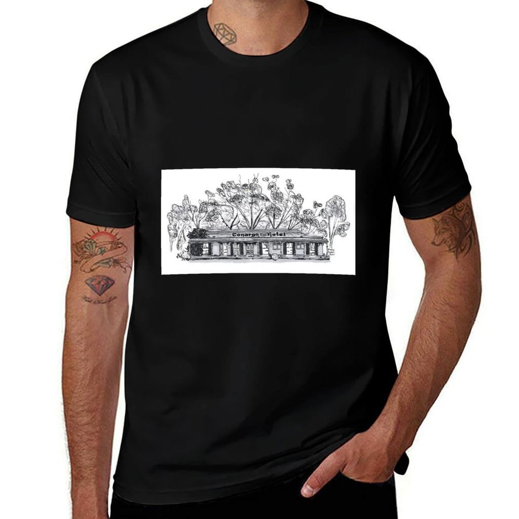 Australian Art Pen Ink Drawing of an Abandoned Pub Hotel TShirt Work Utility Casual Tee Shirt TShirt