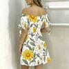 Women Plus Size Off Shoulder Tie Cuff Short Sleeve Floral Printed A Line Dress