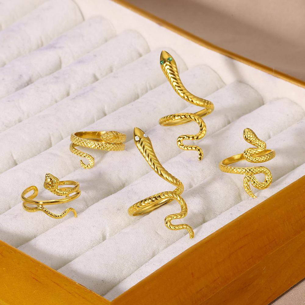 316L Gold Plated Stainless Steel Snake Rings For Women Men Open Adjustable Ring Vintage Gothic Aesthetic Jewelry anillos mujer