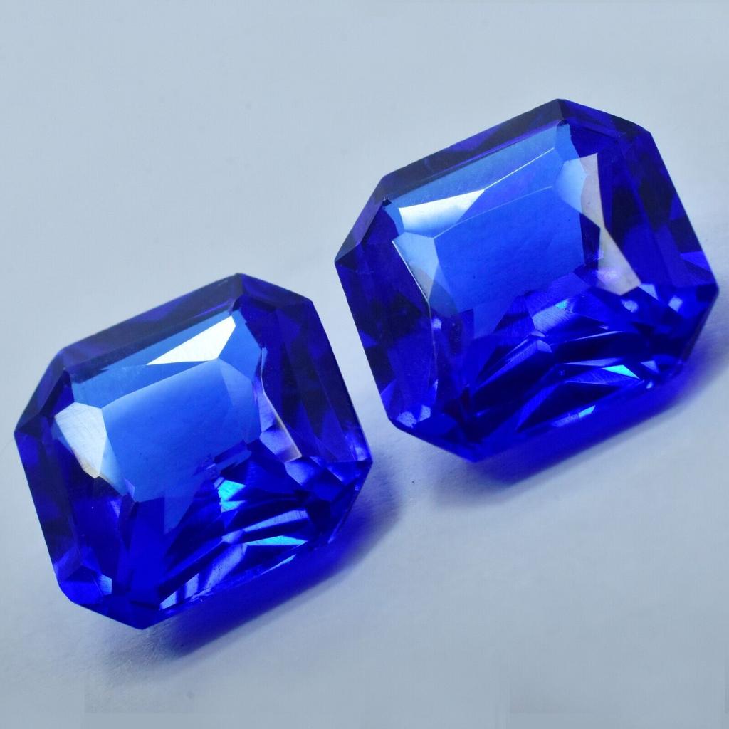 NATURAL Square Cut BLUE Sapphire Loose Gemstone 13.05 Ct Earing Pair CERTIFIED. S-505