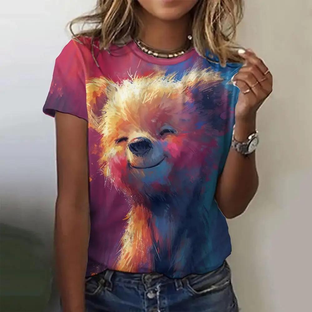 Summer Women Cute Cartoon Animal T-shirt Fashion V-Neck Tops Tees Female Casual Short Sleeve Clothing Ladies Vintage Outfit