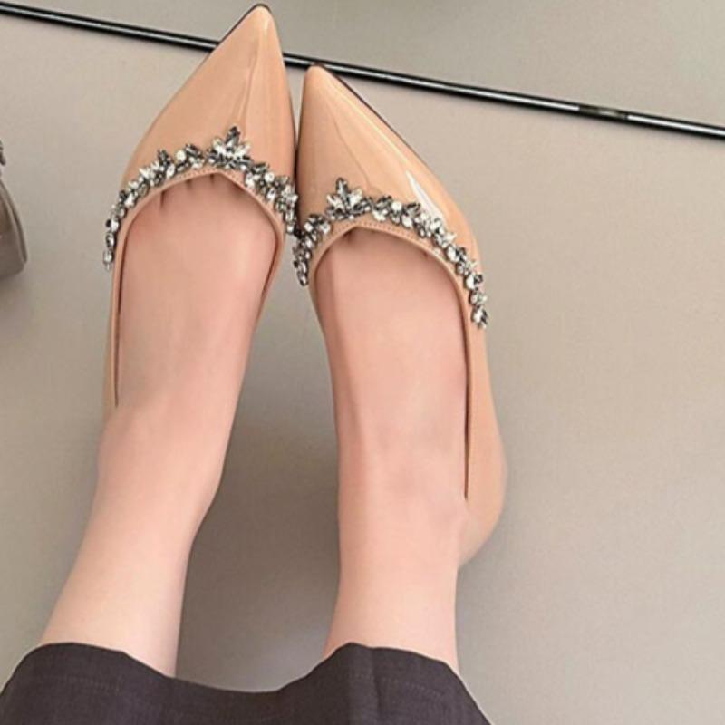 Fashion Women's Fashion Inside Elevating Flat Shoes Spring New Pointed Head Shallow Mouth Water Diamond Soft Sole Non-slip Single Shoes