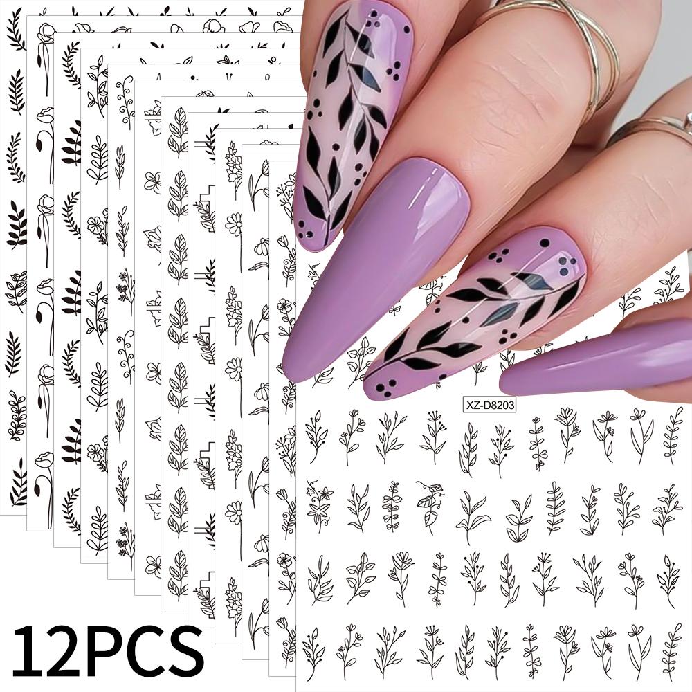 12pcs/set 3D Shiny Leaf Flower Nail Art Sticker Laer Gold Bronzing Leaves Nail Decals 8*10cm Self-Adhesive Nail Art Supplies e5#