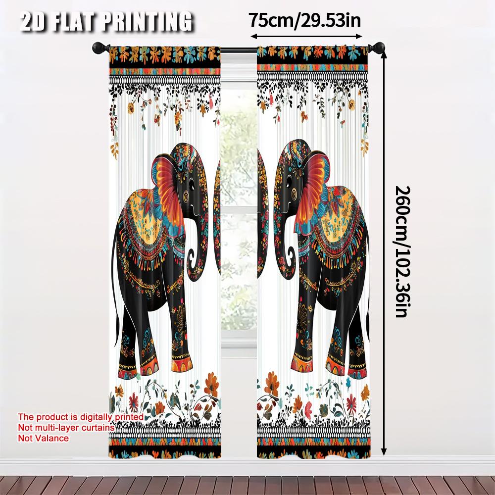 2pcs   Curtains&Drapes 2D Print Two Elephant1 Versatile Polyester Fabric (without Rod) Stuff Clearance Use for Living Room &