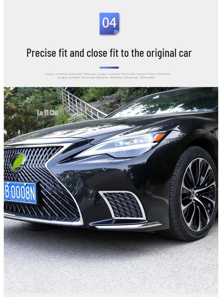 Compatible with 2021-2025 Lexus LS500h: Front Bumper Grille, Side Trim, and Fog Light Trim Modification Kit.