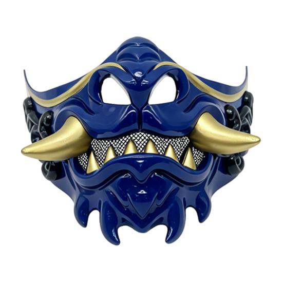 Halloween Cosplay Costume Mask Japanese Hannya Red Half Mask, Wolf Teeth & Embossed Cloud Details, Breathable Lightweight Distressed Design