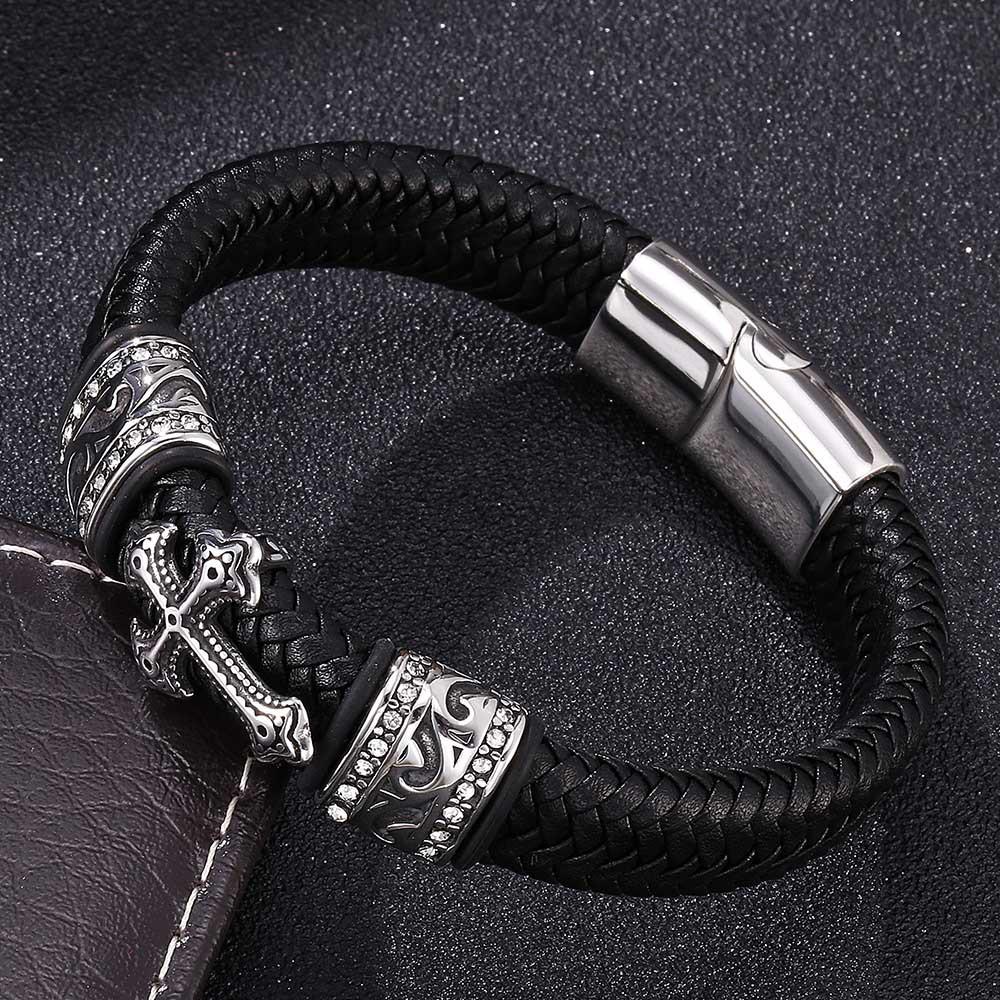 Top-Selling Men's Retro Braided Rope Bracelet - Personalized Cool Cross Design