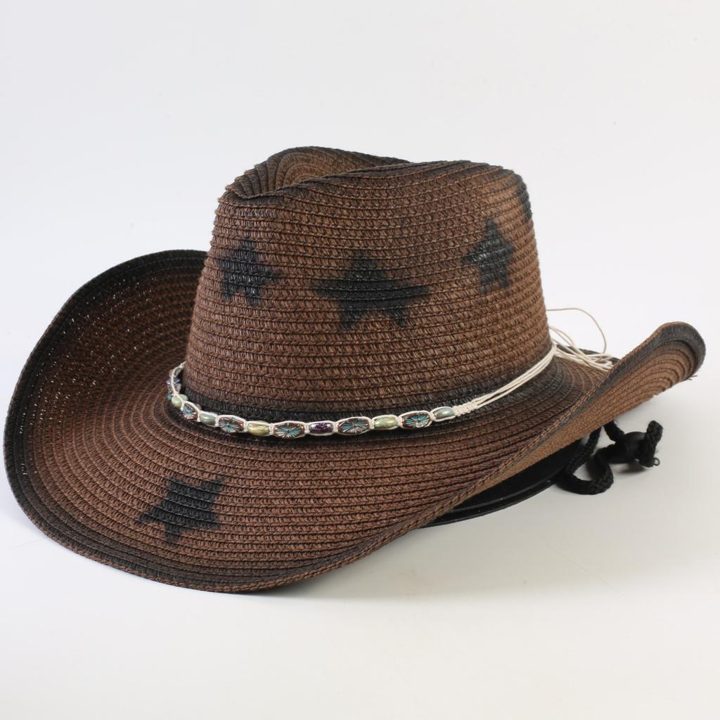 Popular Western Cowboy Straw Hat Men's and Women's Fashion Shade Straw Hat Classic Outdoor Western Cowboy Hat