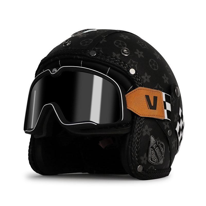 Retro Helmet Electric Motorcycle Leather Helmet Summer Pedal Cruise Motorcycle Harley Men and Women Three Quarter Helmet Half Helmet