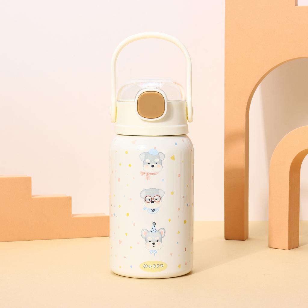 Water Bottle Cartoon Water Cup Stainless Steel Thermos Cup Portable Double Drink Bouncing Cup