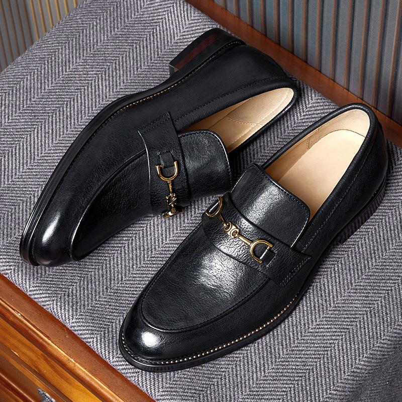 Kožené mokasíny s jedním pedálem Pánské špičkové britské pánské boty na dojíždění do práce Běžné kožené boty z první vrstvy hovězí kůže
