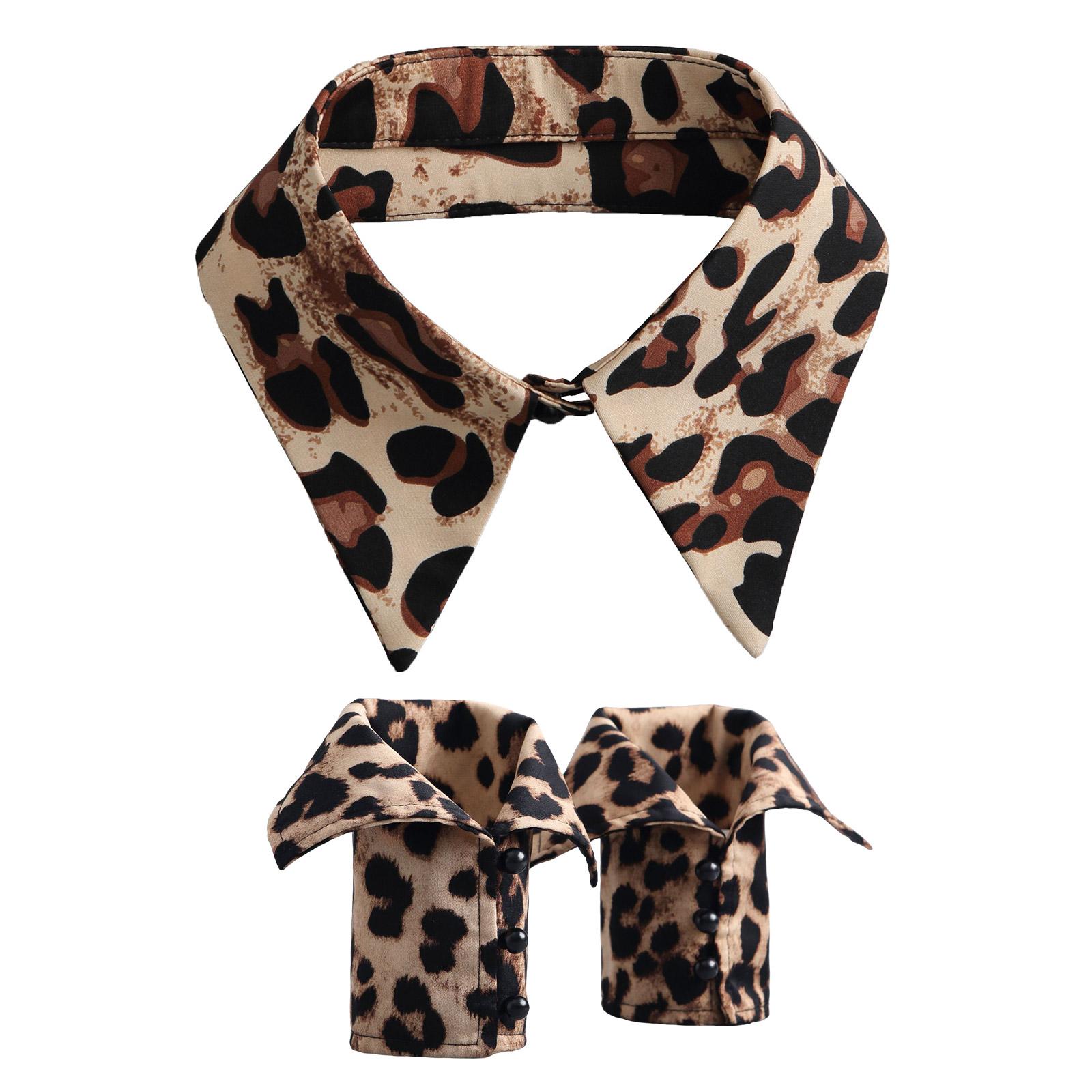 

Элегантное съемное жабо с оборками, лацкан, леопардовый ложный воротник и комплект манжет для косплей-вечеринок, костюма или повседневной носки C