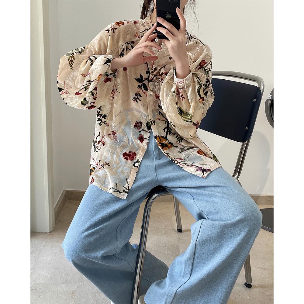 Τοπ Ντραπέ με Βελούδινη Ρετρό Καλοκαιρινή Εκτύπωση Λούβρου - Στυλ Κορεατικού Παλατιού, Χαλαρή Εφαρμογή για Γυναίκες