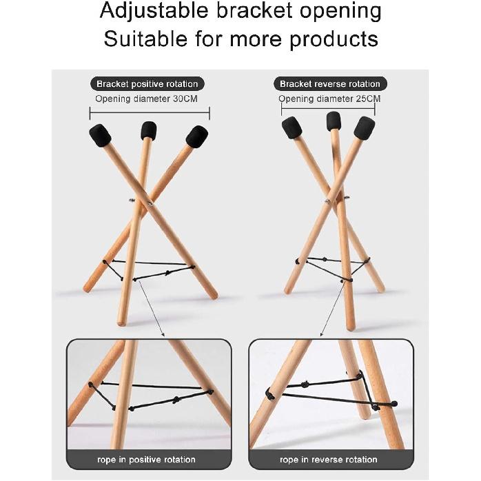 Handpan Drum Stand Adjustable Triangular Snare Stand Solid Beech Wood Ethereal Hand Drum Stand for Steel Tongue Drums Above 10 Inches