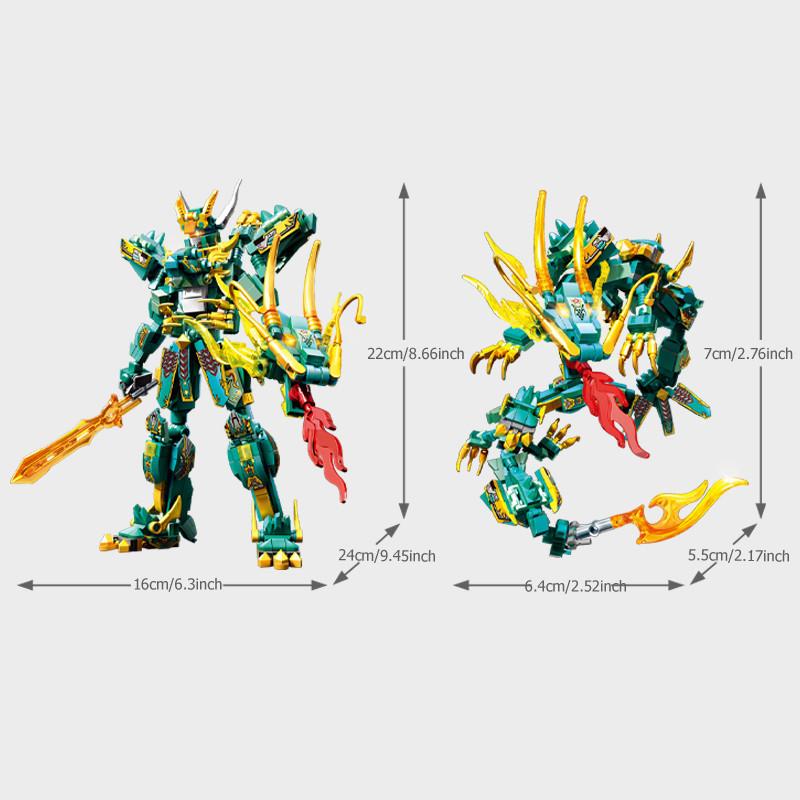 SEMBO 530pcs Green Dragon Transforming Robot Building Blocks MOC Animal Assembly Model Bricks Kids DIY Ornaments Toys Boys Gifts
