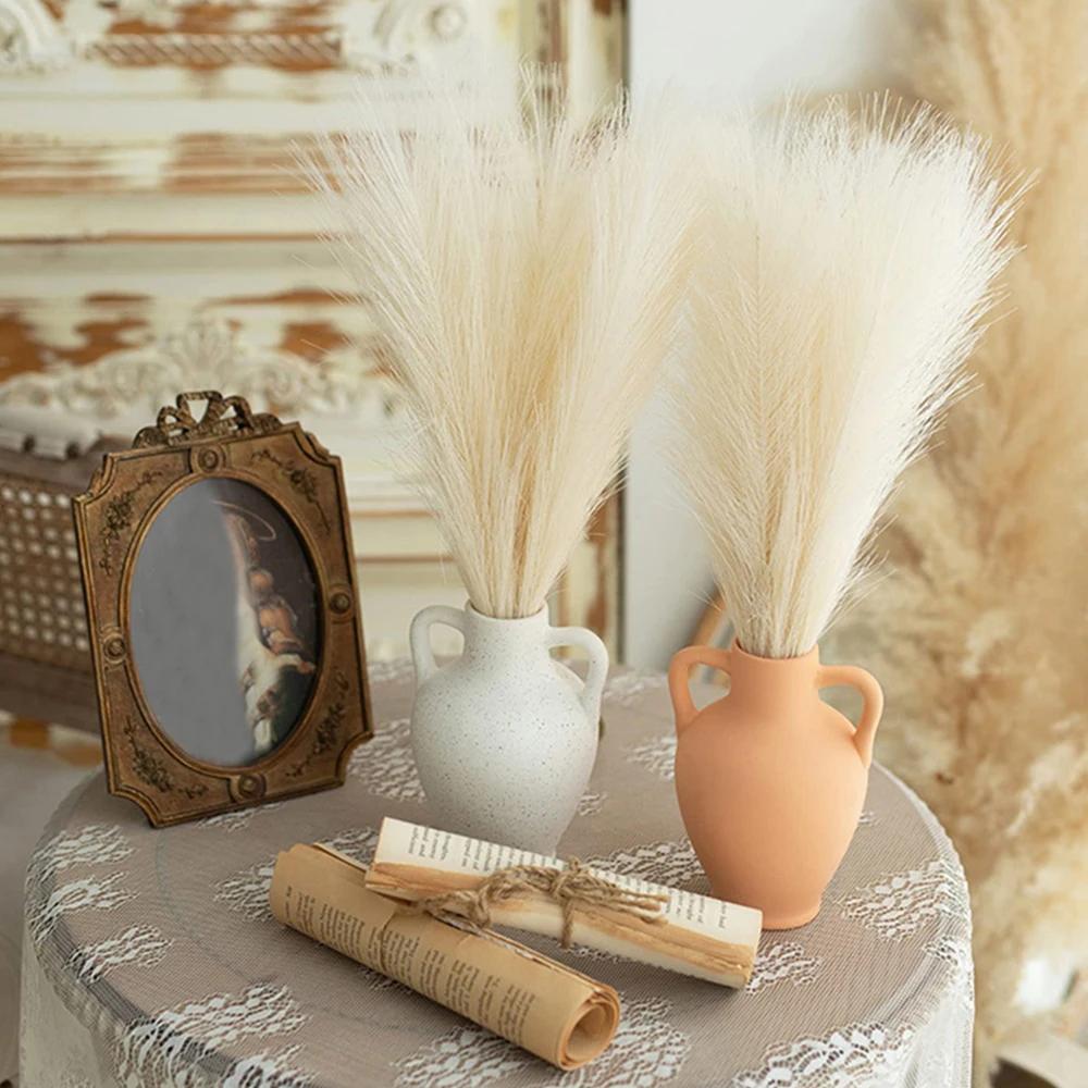 Runtow 10pcs Artificial Reed Grass ,55cm Fluffy Artificial Fake Flower Bulrush Reed Grass ,Pampas Grass Wedding Party Decor