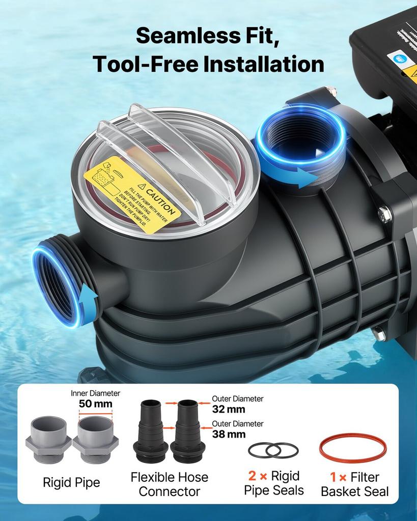 Above Ground Pool Pump, 250W, 11,700 L/H Max Flow Single Speed Swimming Pool Pump, AC 220-240V, 2850 RPM, 8 M Max Head Lift, with Filter Basket & Lid,