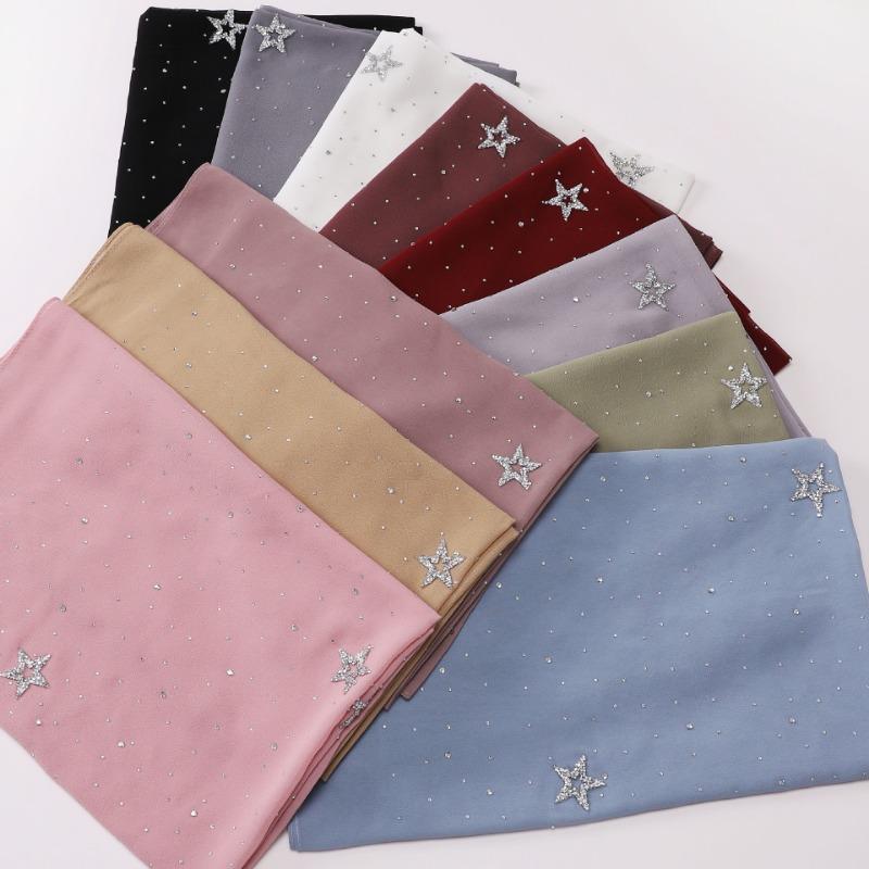 Chiffon Star Rhinestone Long Scarf Ethnic Malay Headscarf For Women