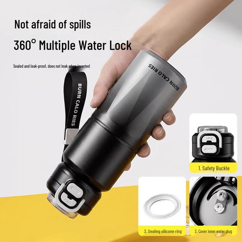 LINGCHEN Gradient Blue Sports Insulated Water Bottle 800ml