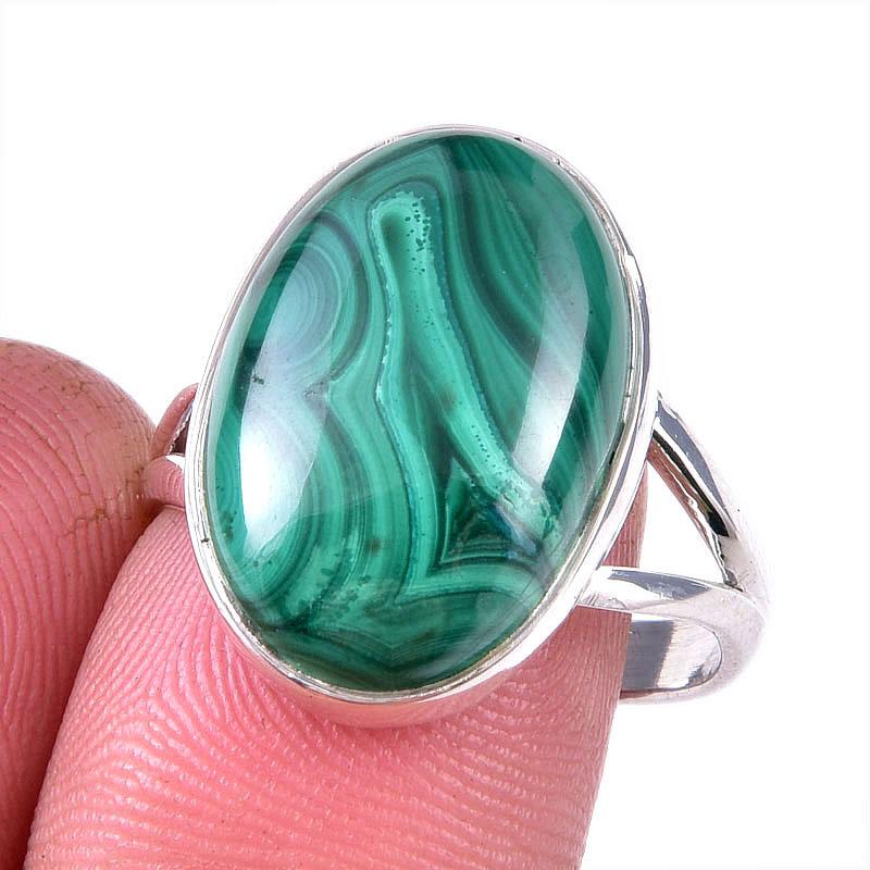 

Ювелирное кольцо из чистого серебра 925 пробы с натуральным малахитом, размер 9 t2l21