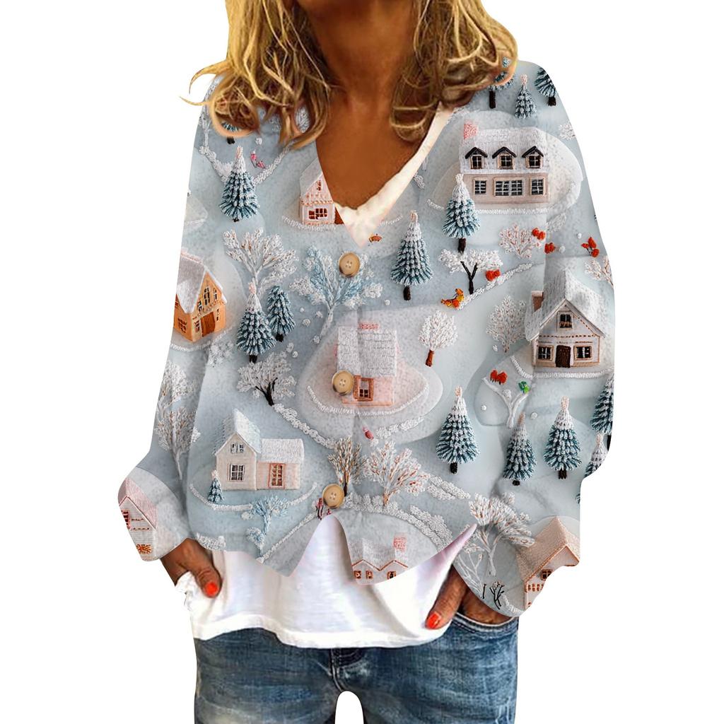 Women's Fashion Short Coat Casual Long Sleeve Printed Single Breasted Plush Top
