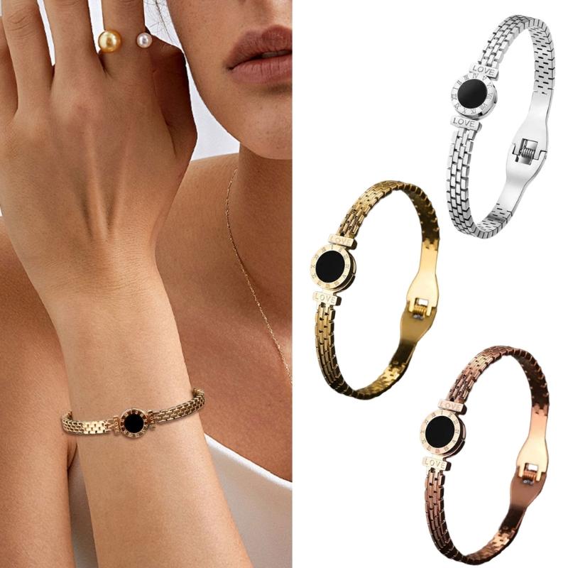 Unique Roman Letter Bangle Fashionable Engraved Love Wristband Handmade Gift for Her Trendy Women Wrist Accessories