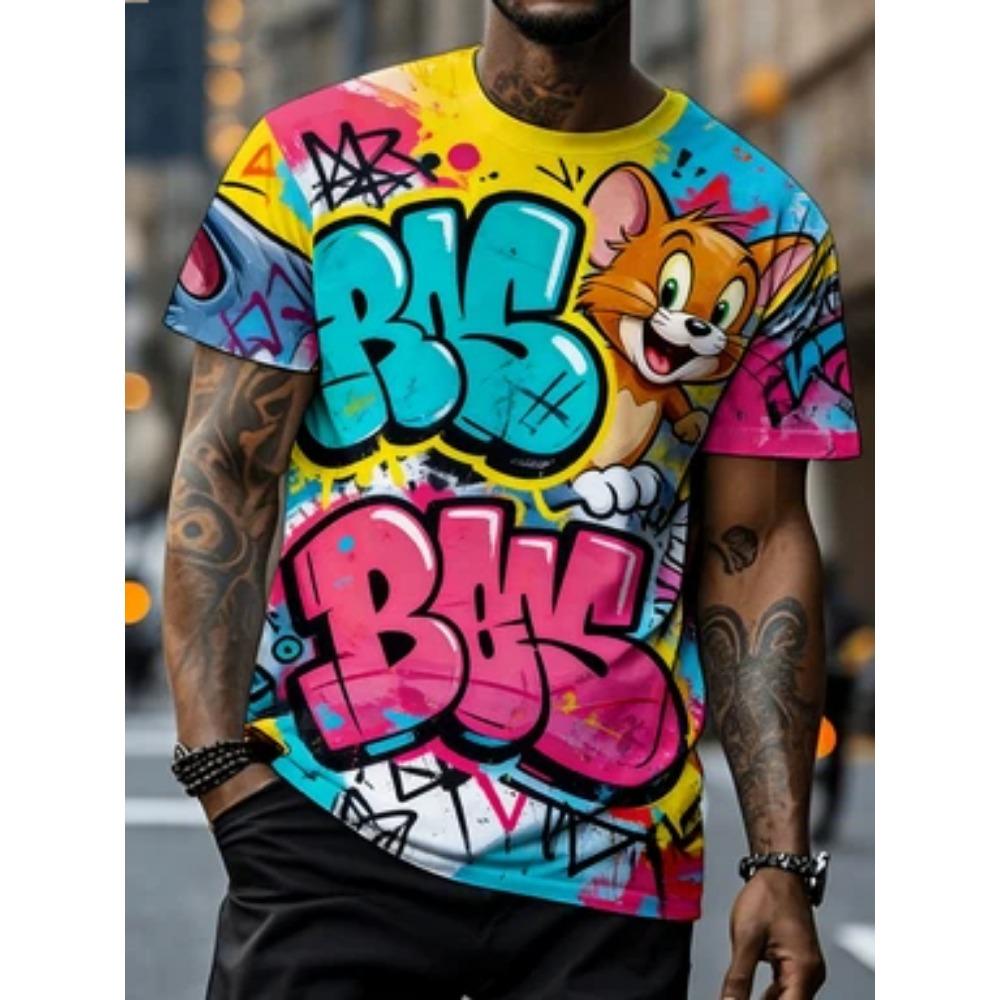 Tom And Jerry Men's T-shirt, 3D Cat And Mouse Pattern