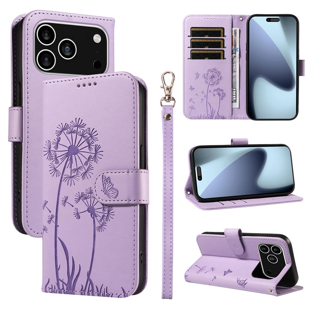 Dla iPhone 17 Pro Skórzane etui portfelowe z paskiem Wzór mniszka lekarskiego Pokrowiec ze stojakiem na telefon