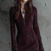  New Amazon Independent Station Semi-turtleneck Zipper Embroidery Plus Lace Lace Hip Skirt